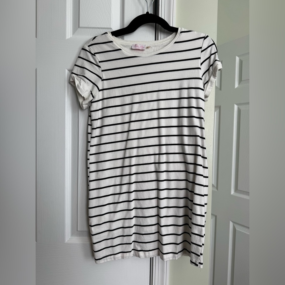 Pink Lily Black and White Striped Mini Dress